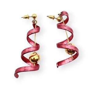 Pink Gold Dangle Drop Earrings Spiral Swirl Metallic Y2K Artistic Cybercore Vtg